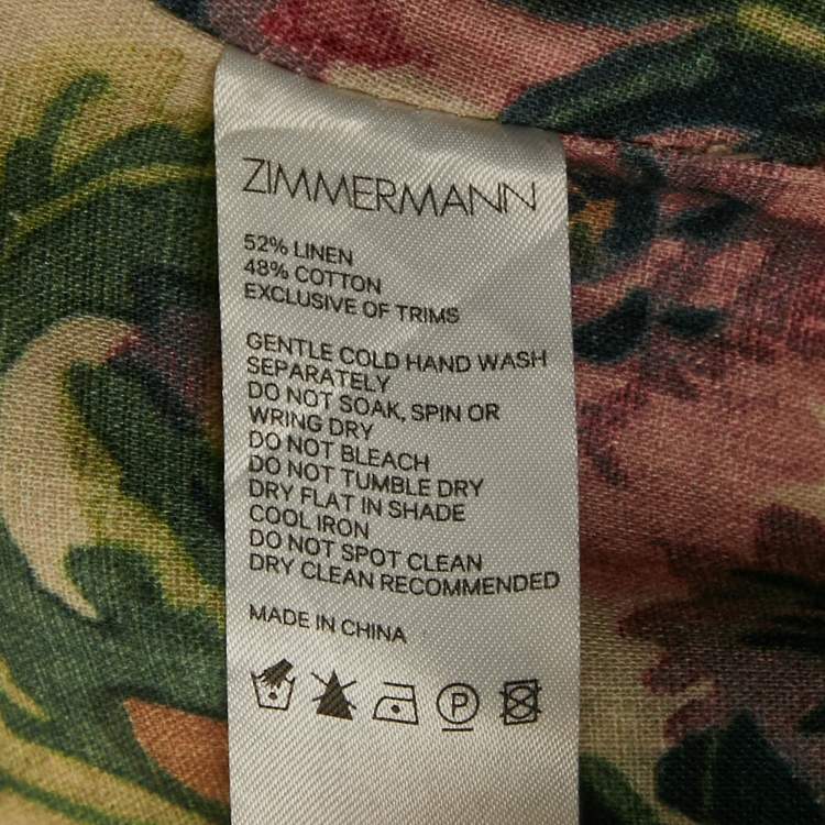 Pre Owned Zimmermann Beige Floral Print Linen Blend Skirt and Top Set S/M