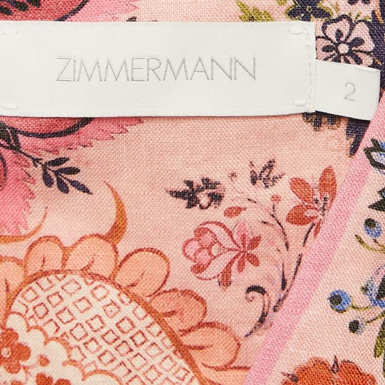 Pre Owned Zimmermann Pink Floral Print Linen Belted Mini Dress M