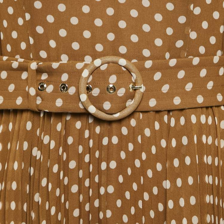 مملوكة مسبقًا Zimmermann Brown Polka Dot Print Crepe Pleated Long Dress L