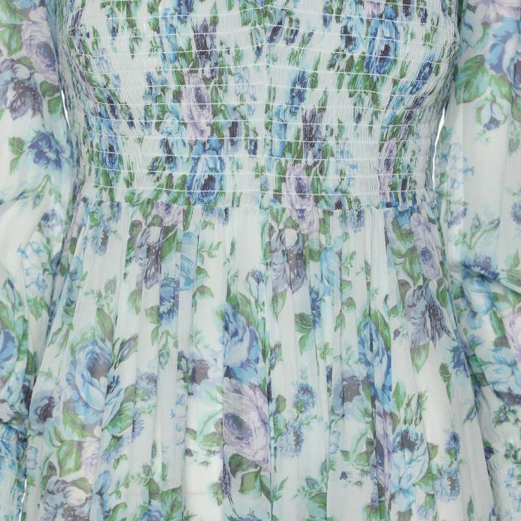 Pre Owned Zimmermann Multicolor Floral Print Silk Shirred Dress XS