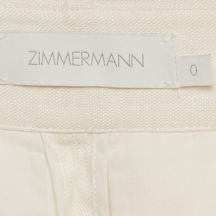 مملوكة مسبقًا Zimmermann Off White Linen Straight Leg Trousers S