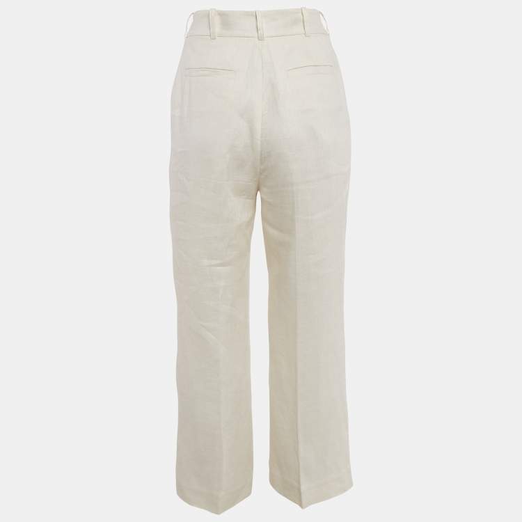 مملوكة مسبقًا Zimmermann Off White Linen Straight Leg Trousers S