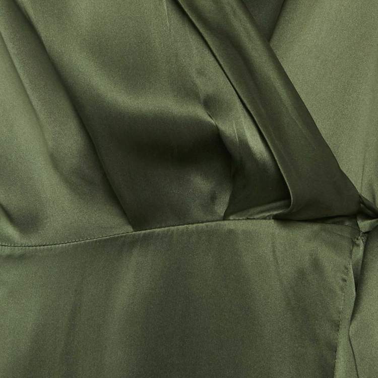 Pre Owned Zimmermann Green Satin Asymmetric Midi Wrap Dress L