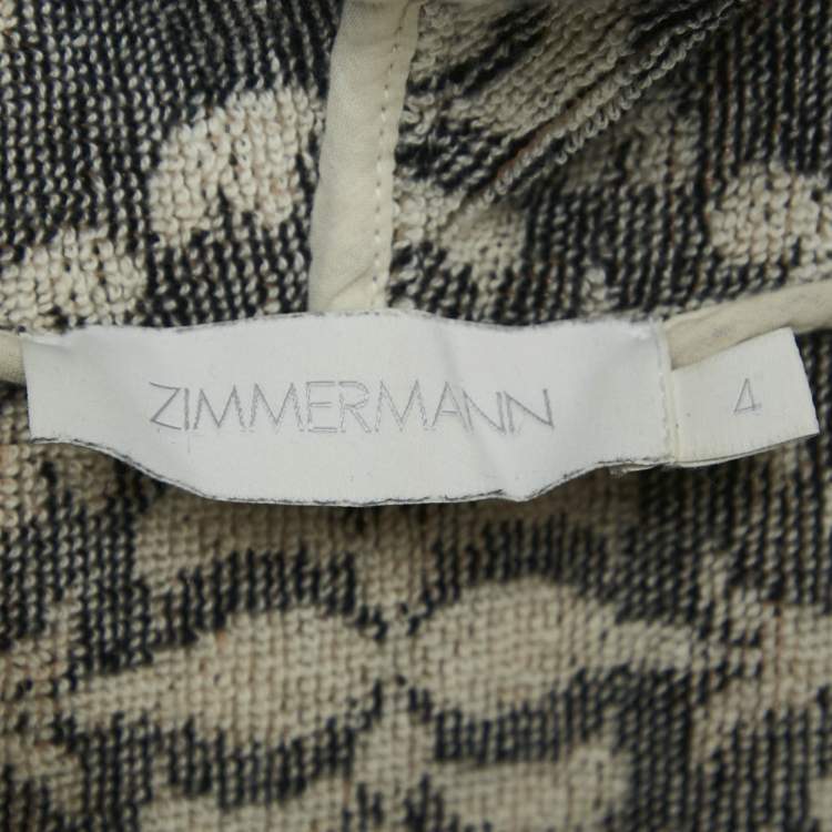 Pre Owned Zimmermann Brown Clover Intarsia Terry Fringed Kaftan Cover-Up Dress L