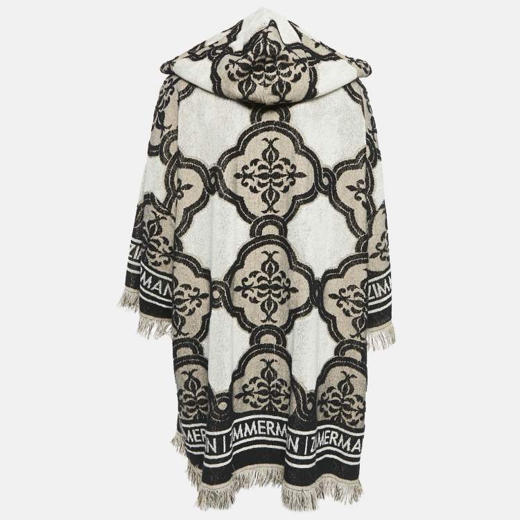 Pre Owned Zimmermann Brown Clover Intarsia Terry Fringed Kaftan Cover-Up Dress L