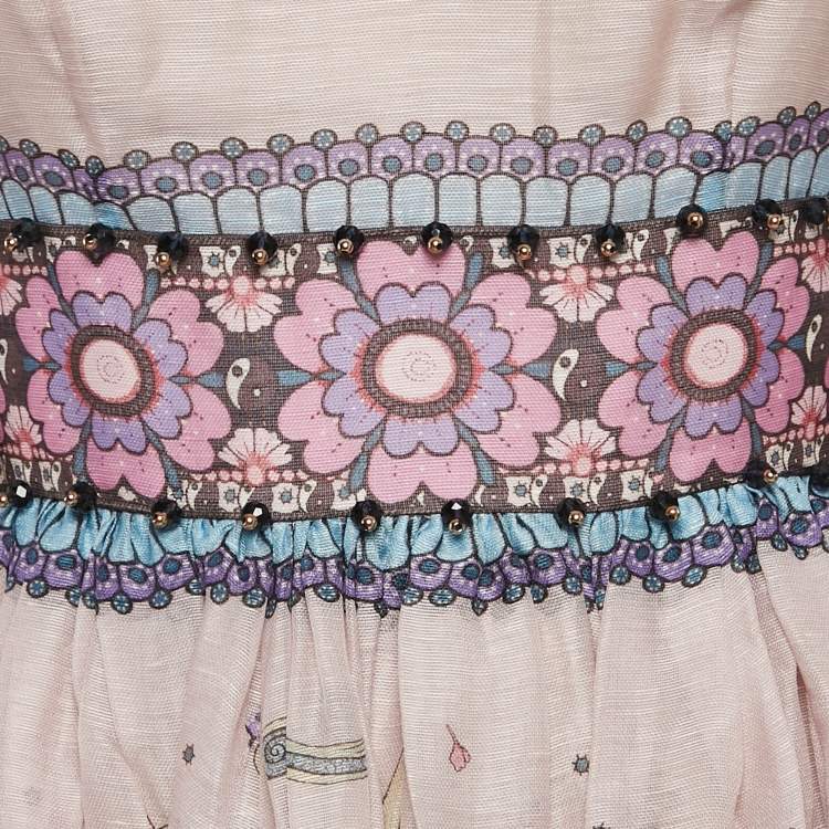 Pre Owned Zimmermann Multicolor Printed Bead Embellishment Mini Dress XS