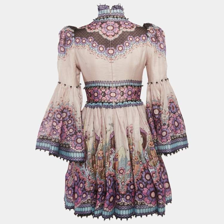 Pre Owned Zimmermann Multicolor Printed Bead Embellishment Mini Dress XS