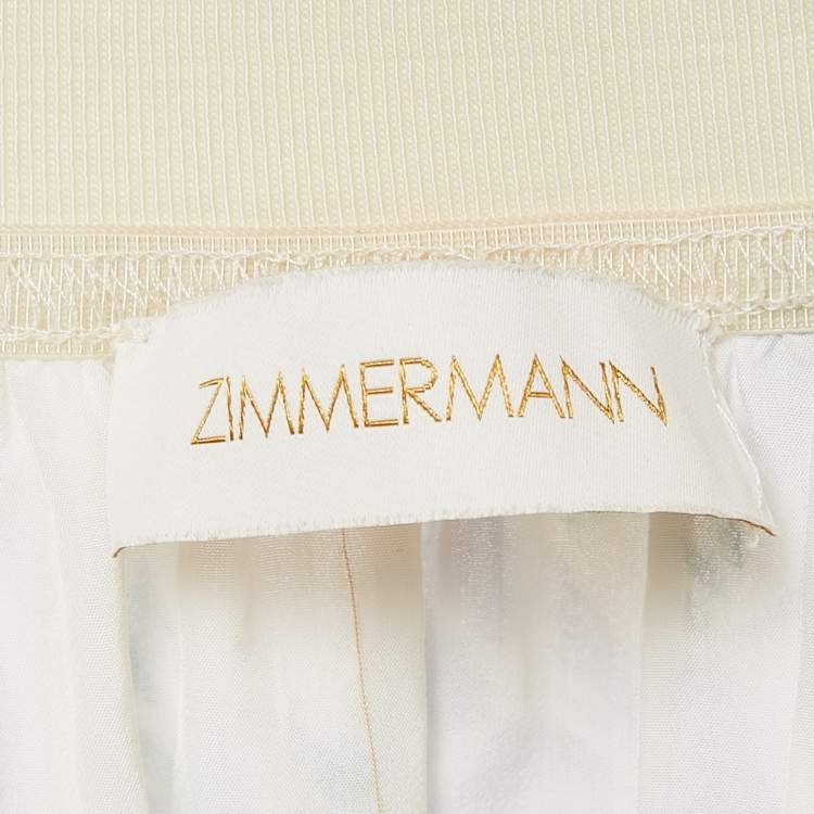 Pre Owned Zimmermann White Floral Print Ruffled Asymmetric Moncure Maxi Skirt M