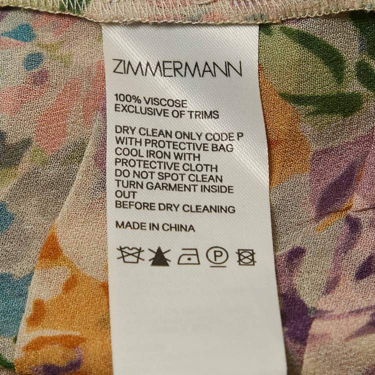 Pre Owned Zimmermann Beige Floral Crepe Print Pintuck Detail Short Dress M