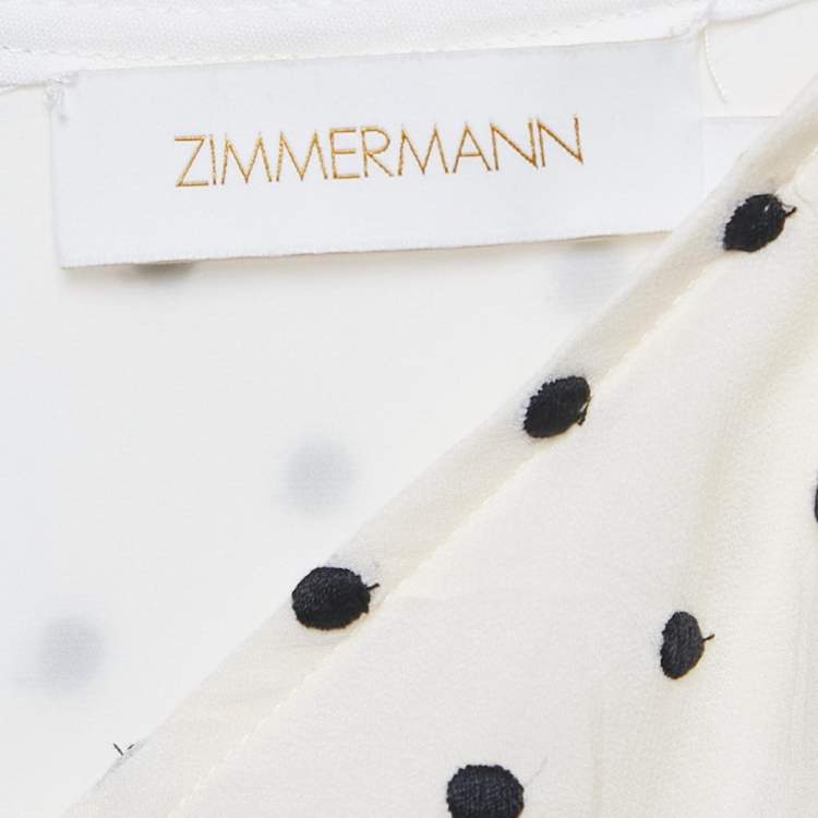 Pre Owned Zimmermann Off-White Swiss Dot Crepe Ruched Short Dress M