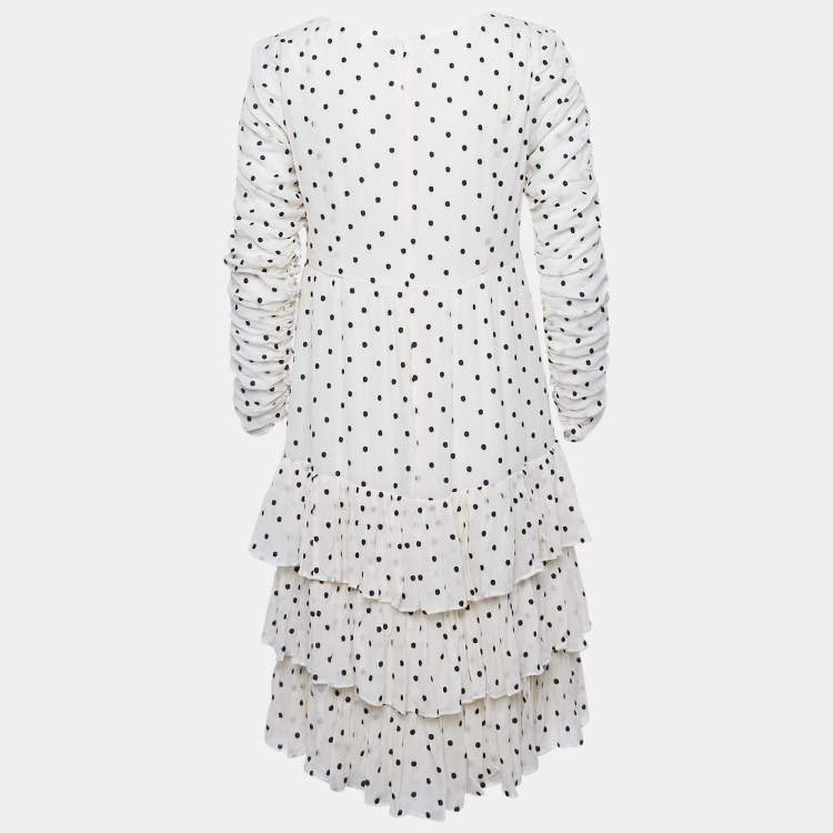 Pre Owned Zimmermann Off-White Swiss Dot Crepe Ruched Short Dress M