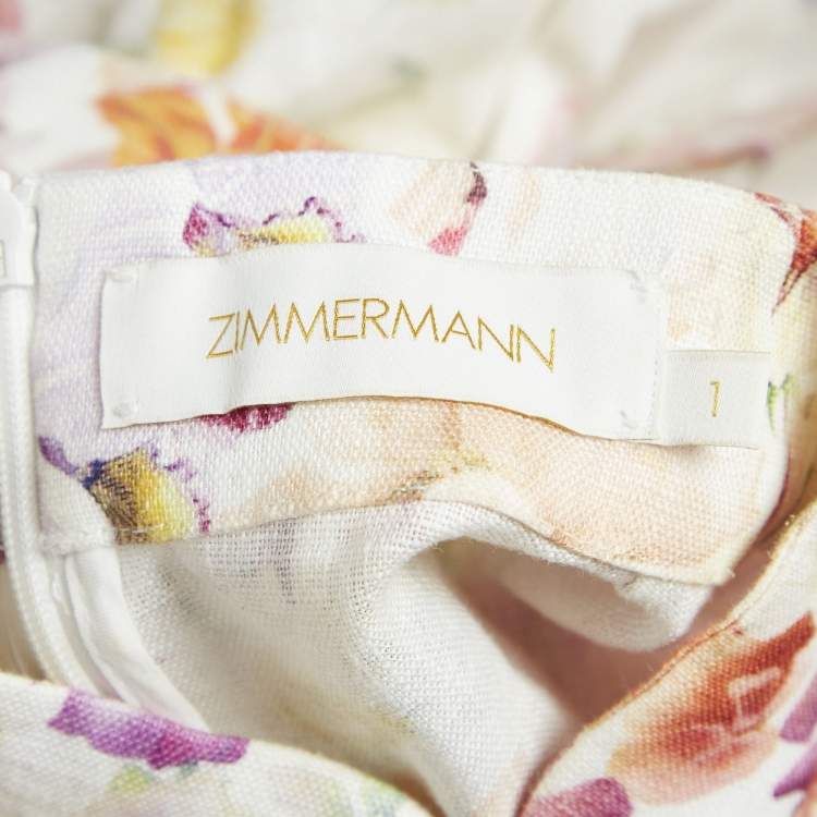 Pre Owned Zimmermann White Floral Linen Belted Natura Mini Dress S