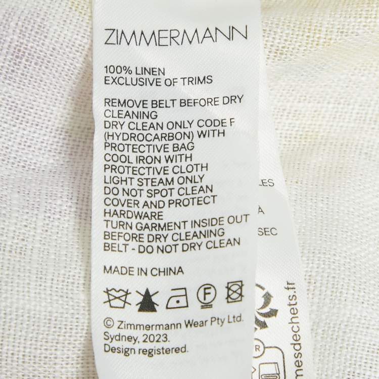 Pre Owned Zimmermann White Floral Linen Belted Natura Mini Dress S