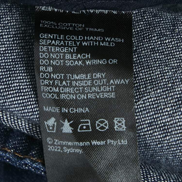 Pre Owned Zimmermann Blue Denim Pussy Bow Detail Puff Sleeve Top M