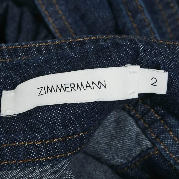 Pre Owned Zimmermann Blue Denim Pussy Bow Detail Puff Sleeve Top M