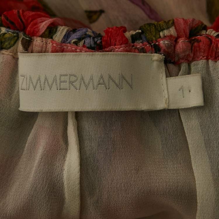 Pre Owned Zimmermann Red Poppy Print Chiffon Silk Ruffled Maxi Dress M