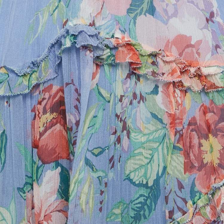 Pre Owned Zimmermann Blue Floral Print Chiffon Silk Cut-Out Bellitude Dress S