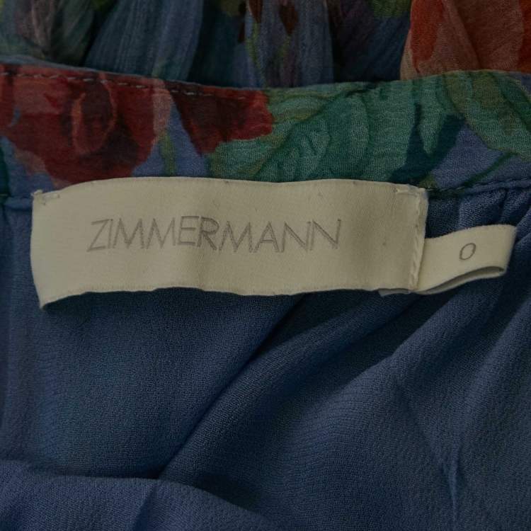 Pre Owned Zimmermann Blue Floral Print Chiffon Silk Cut-Out Bellitude Dress S