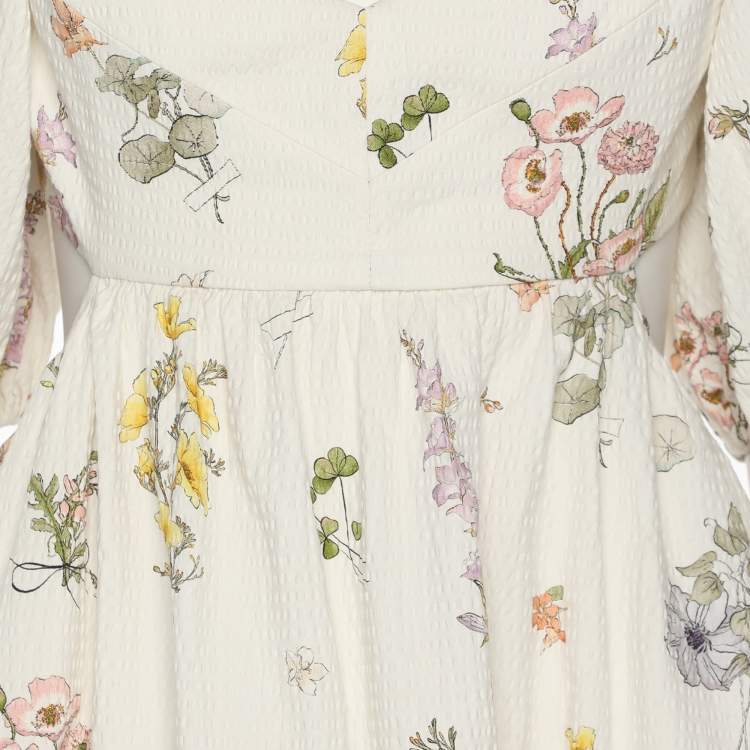 Pre Owned Zimmermann White Floral Print Cotton Jeannie Open Back Ruffled Mini Dress M