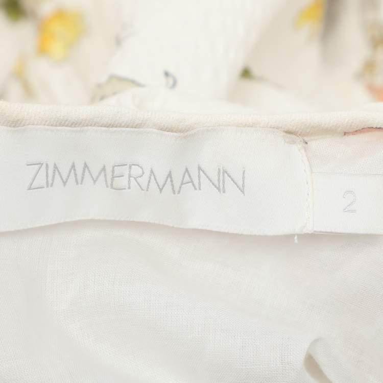 Pre Owned Zimmermann White Floral Print Cotton Jeannie Open Back Ruffled Mini Dress M