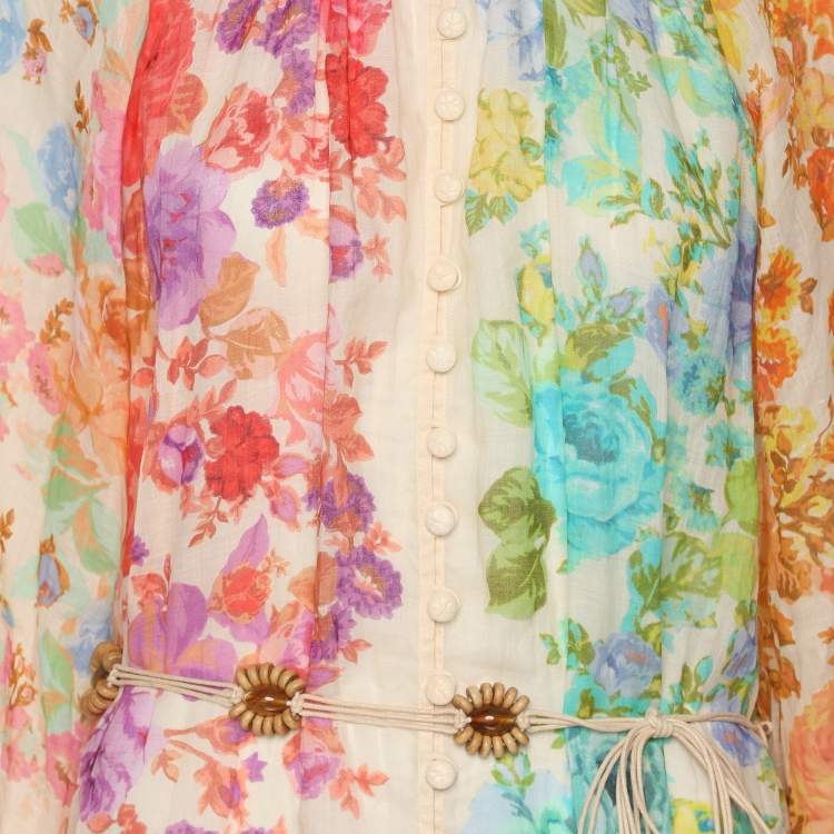 Pre Owned Zimmermann Multicolor Printed Ramie Dress M