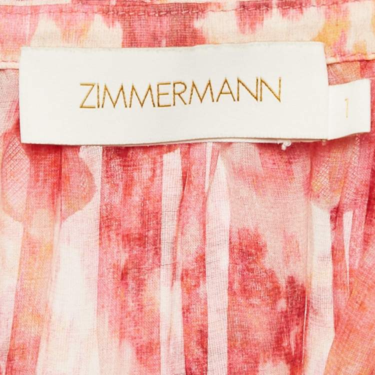 Pre Owned Zimmermann Pink Floral Print Crepe Applique Detail Top S