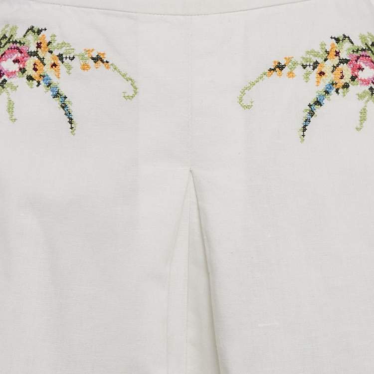 Pre Owned Zimmermann White Floral Embroidered Linen Blend Shorts M