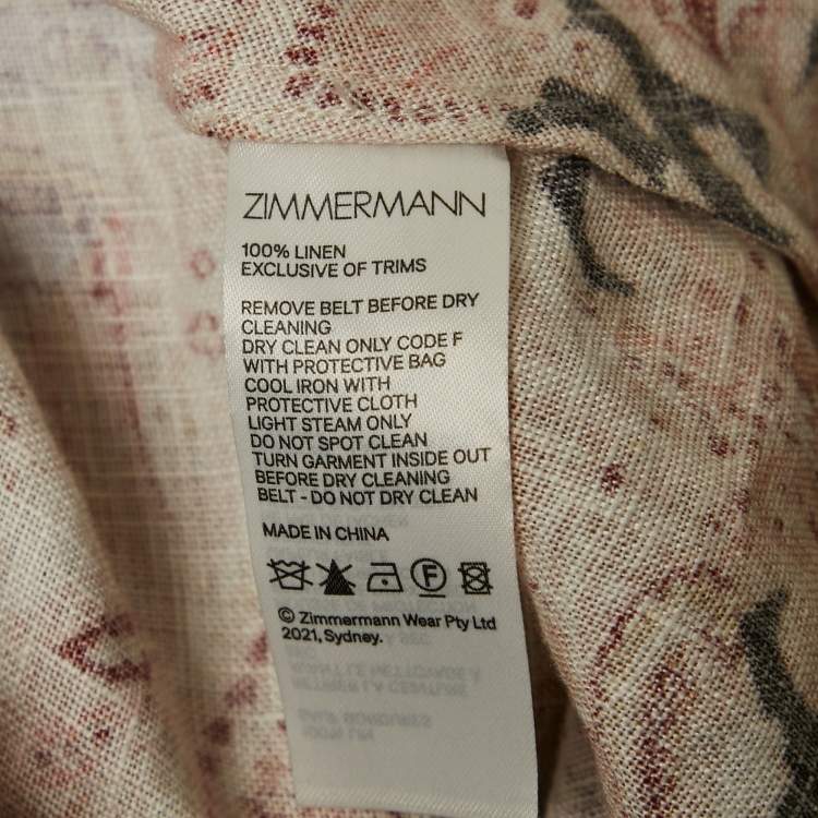 Pre Owned Zimmermann Brown Paisley Print Linen Belted Mini Dress M