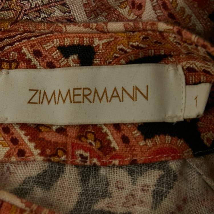 Pre Owned Zimmermann Brown Paisley Print Linen Belted Mini Dress M