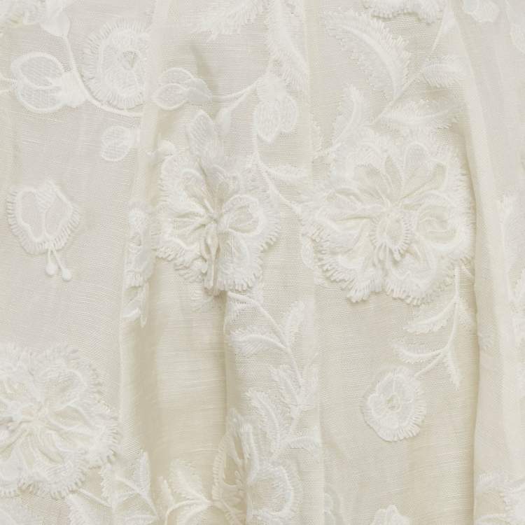 Pre Owned Zimmermann White Floral Applique Linen Blend Postcard Skirt S