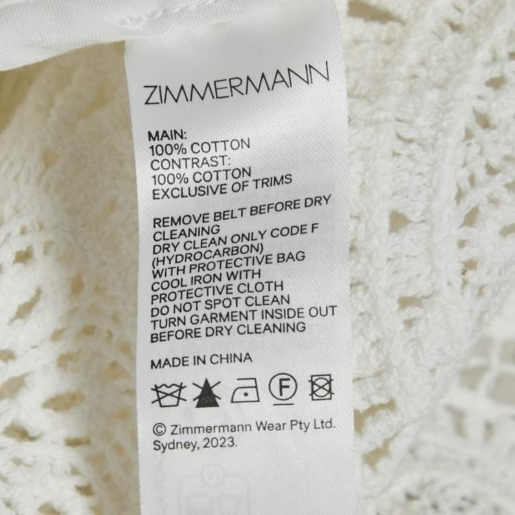 مملوكة مسبقًا Zimmermann White Patterned Crochet Junie Midi Dress L