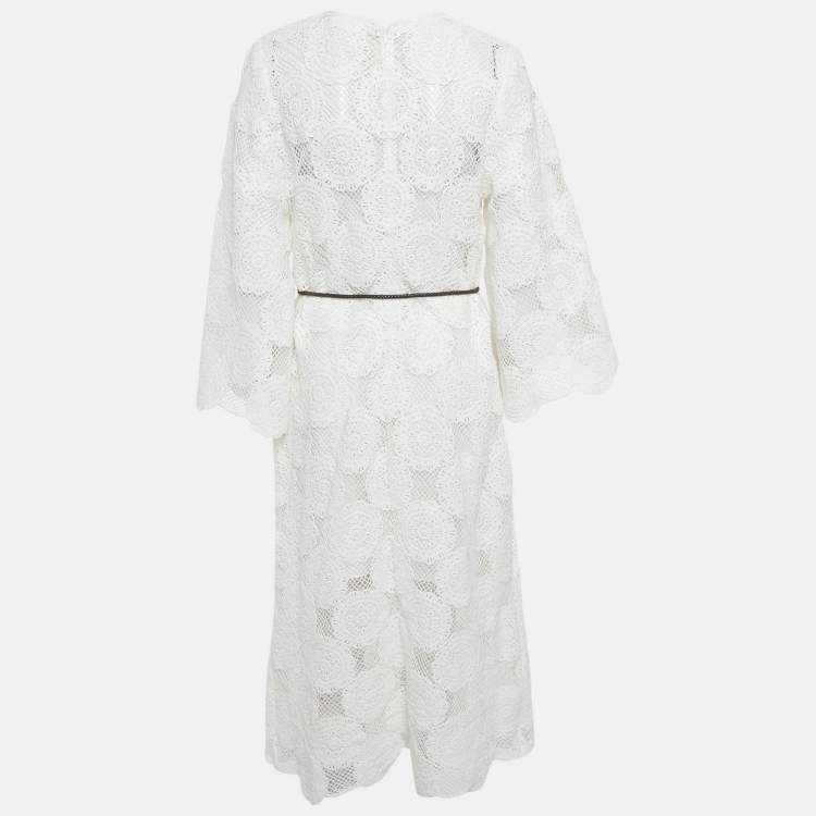 مملوكة مسبقًا Zimmermann White Patterned Crochet Junie Midi Dress L