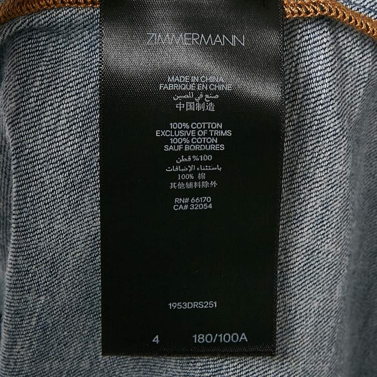 مملوكة مسبقًا Zimmermann Blue Denim Wylie Braid Detail Mini Dress XL