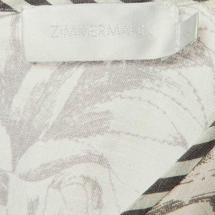 Pre Owned Zimmermann White Printed Linen Maxi Dress M