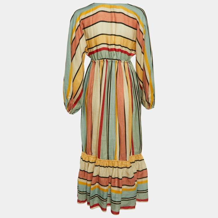 Pre Owned Zimmermann Multicolor Striped Linen Tiered Cassia Maxi Dress S