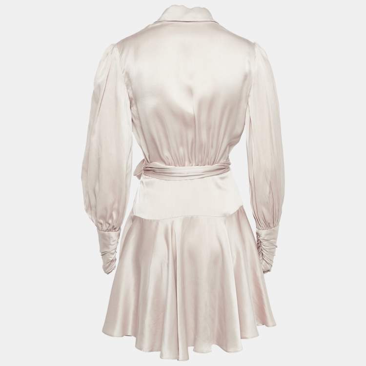Pre Owned Zimmermann Pink Silk Long Sleeve Wrap Dress XS
