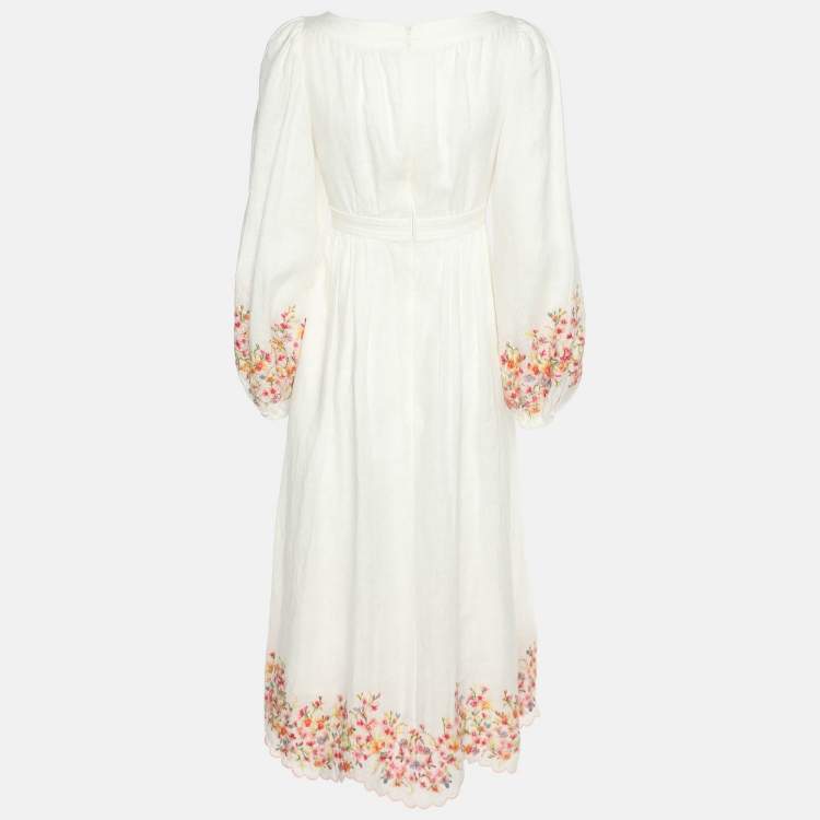 مملوكة مسبقًا Zimmermann White Floral Embroidered Linen Maxi Dress M