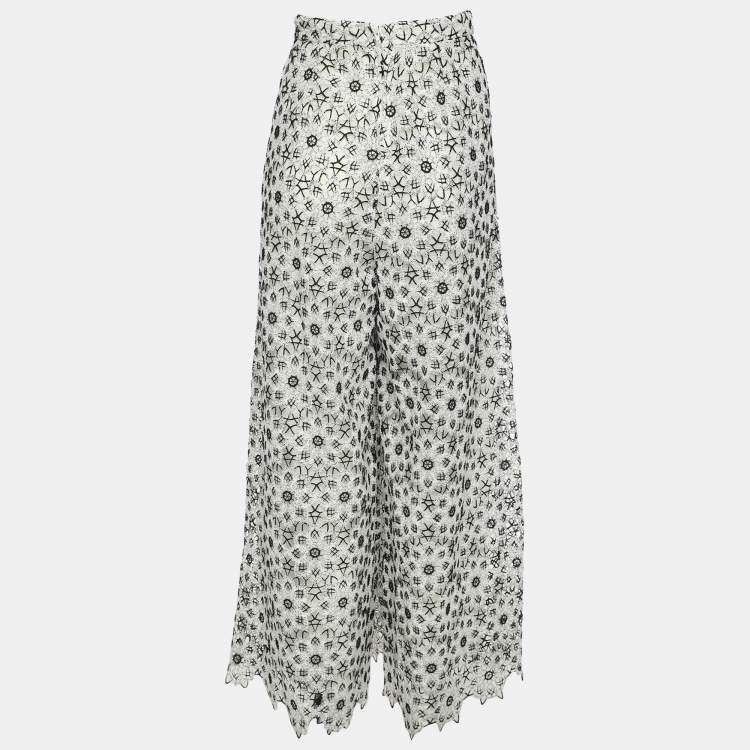 Pre Owned Zimmermann Black/White Empire Guipure Lace Wide Leg Pants L