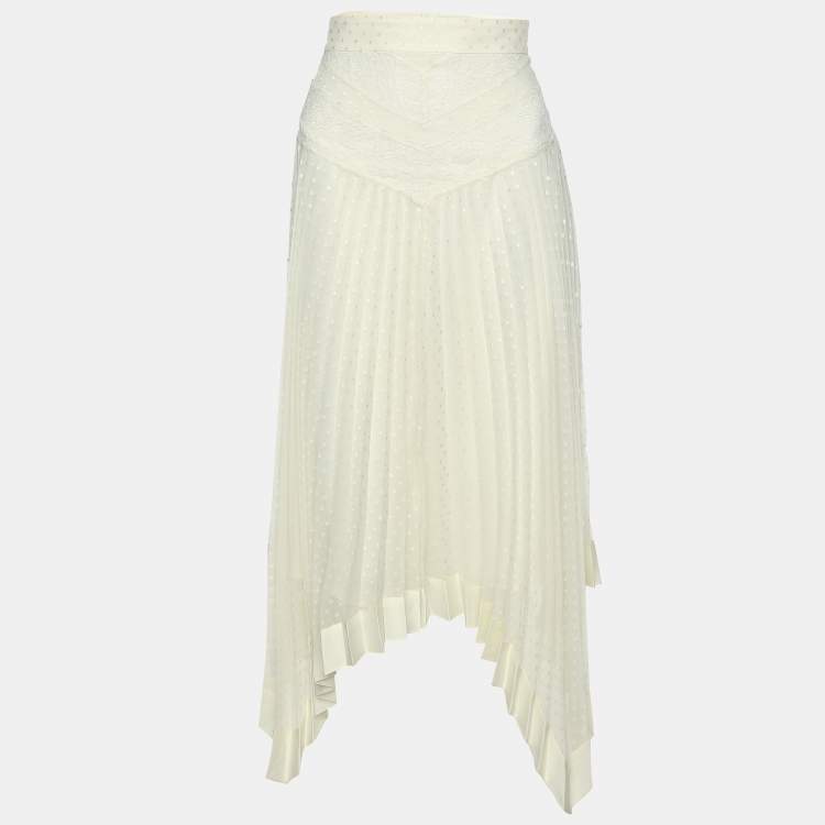 Pre Owned Zimmermann Cream Espionage Sunburst Pleated Lace Skirt L