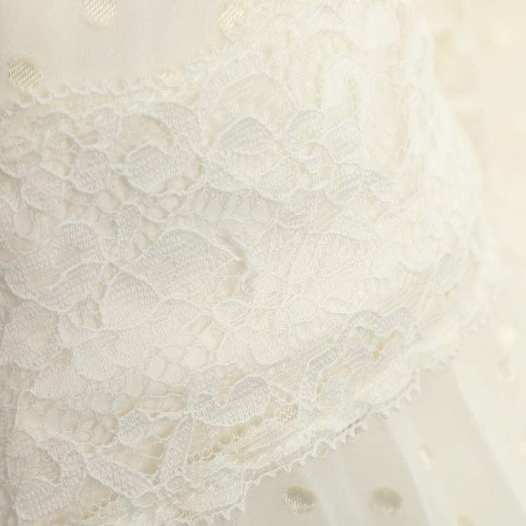 Pre Owned Zimmermann Cream Espionage Sunburst Pleated Lace Skirt L