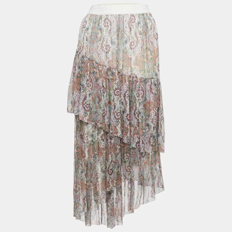 Pre Owned Zimmermann Multicolor Paisley Print Chiffon Tiered Midi Skirt M