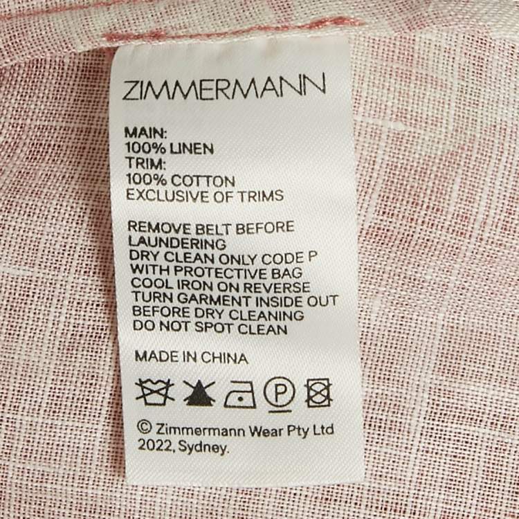 Pre Owned Zimmermann Pink Floral Print Linen Midi Dress S