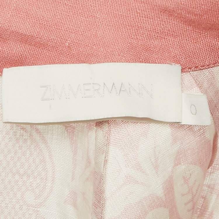 Pre Owned Zimmermann Pink Floral Print Linen Midi Dress S