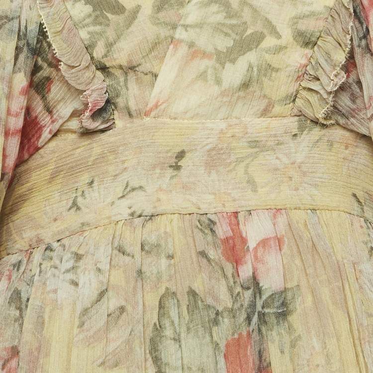 Pre Owned Zimmermann Yellow Floral Silk Maxi Wrap Dress M