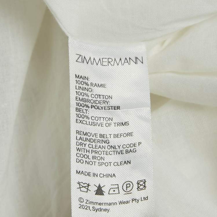 Pre Owned Zimmermann White Polka Dot Ramie Tiered Midi Dress M