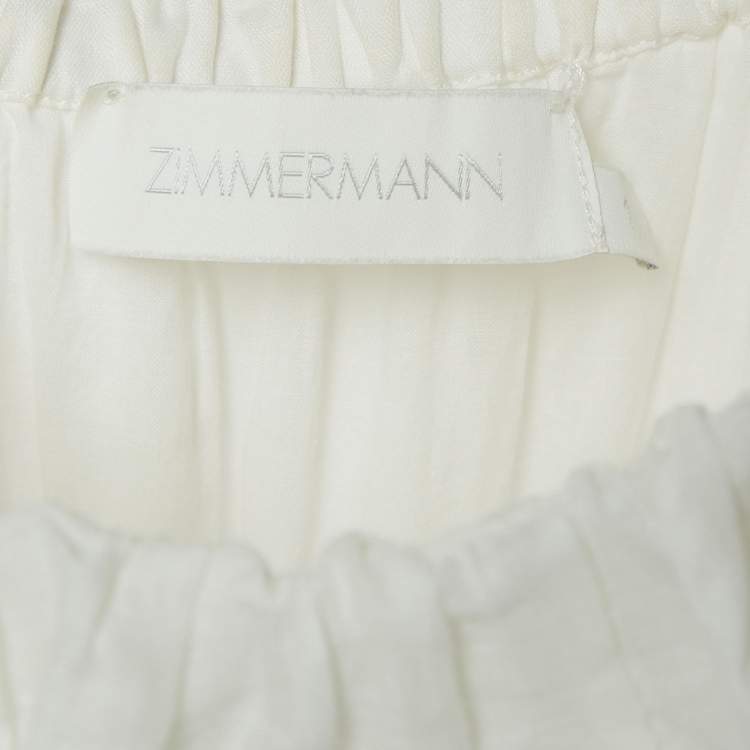 Pre Owned Zimmermann White Polka Dot Ramie Tiered Midi Dress M