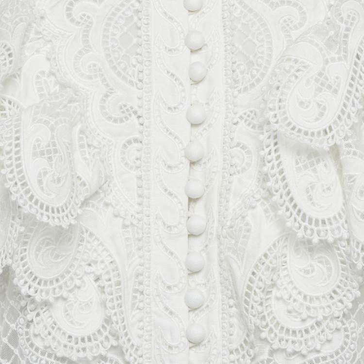 مملوكة مسبقًا Zimmermann White Wave Lace Linen Tiered Midi Dress M