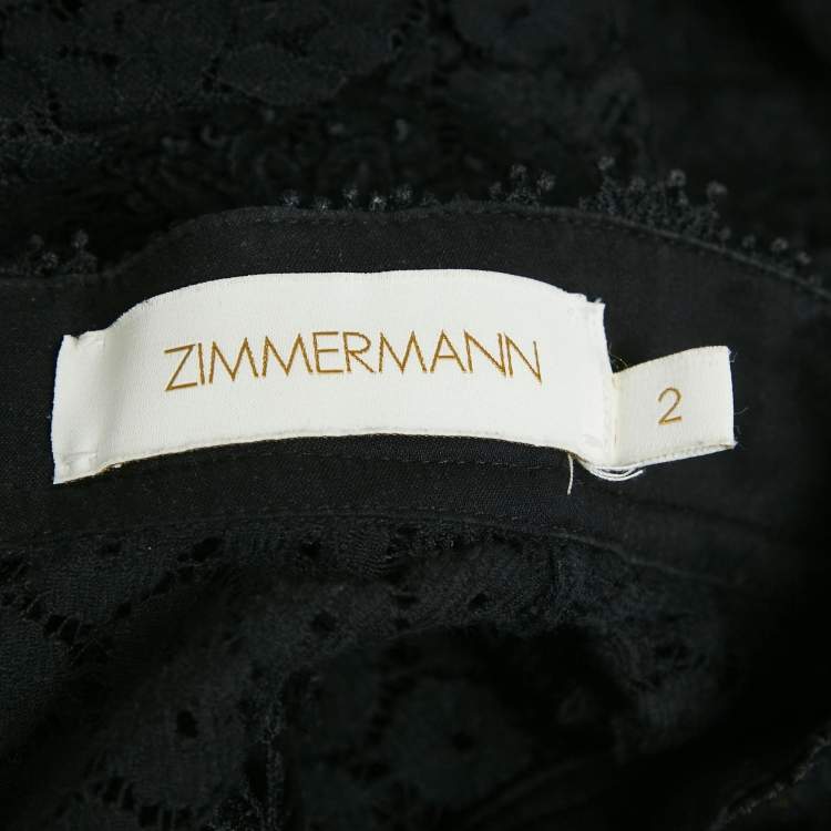 Pre Owned Zimmermann Black Lace Pleated High Neck Blouse M