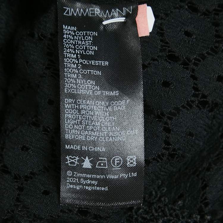 Pre Owned Zimmermann Black Lace Pleated High Neck Blouse M
