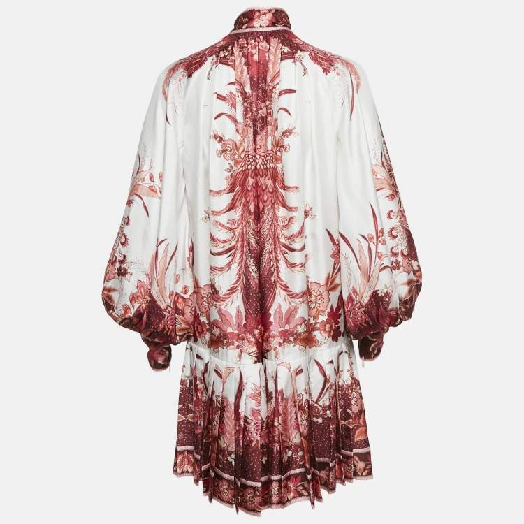مملوكة مسبقًا Zimmermann Multicolor/Red Floral Print Silk Pleated Mini Dress S